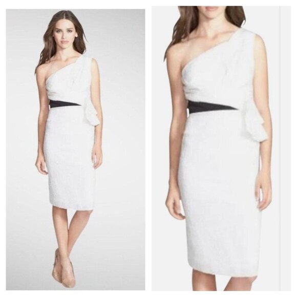 VERA WANG WHITE One Shoulder Dress with Satin Sash Purple Size 12 NWT - Picture 1 of 13